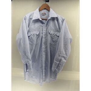 Prior Imperial Westerns Shirt Men Medium 15.5 Purple Text Pearl Snap Flap Pocket